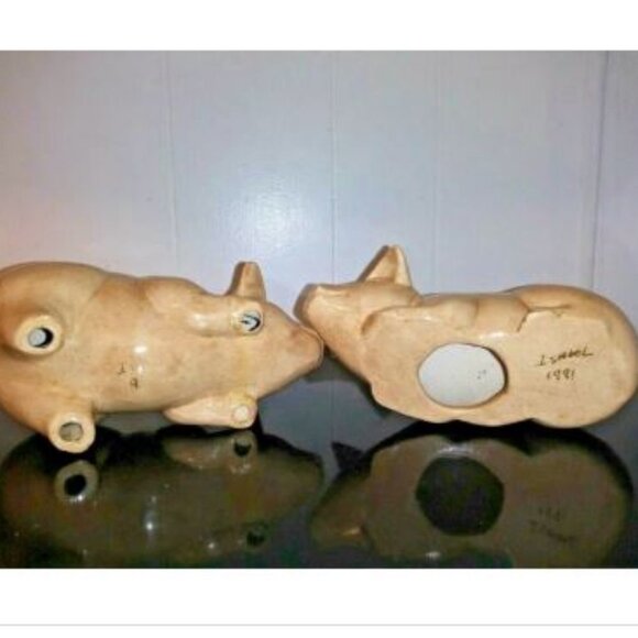VTG ceramic Porcelain Pigs piglets by Isabel Kurtz 1991 beige figurines FLAW - Picture 5 of 7